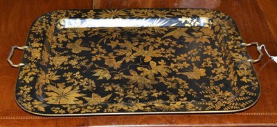 Lot 475 - A 19th century gilt papier mache tray stamped Clay, King Street, Covent Garden, 62cm wide