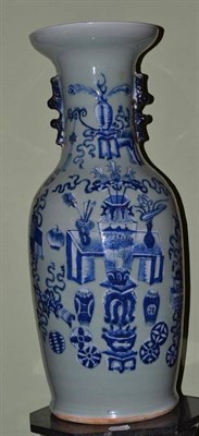 Lot 483 - Chinese celadon glazed vase with blue painted decoration, 59cm high