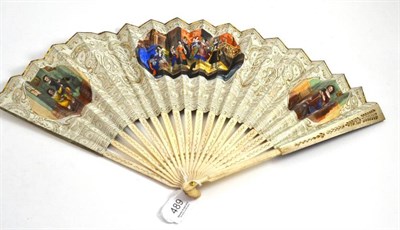 Lot 489 - Late 19th century 19-blade ivory fan decorated with classical figures