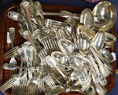 Lot 490 - A Victorian service of silver flatware, William Eaton, London 1844, Fiddle, Shell & Thread pattern