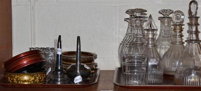 Lot 522 - Georgian and later glassware comprising: six decanters with stoppers, two pairs of cut salts or...