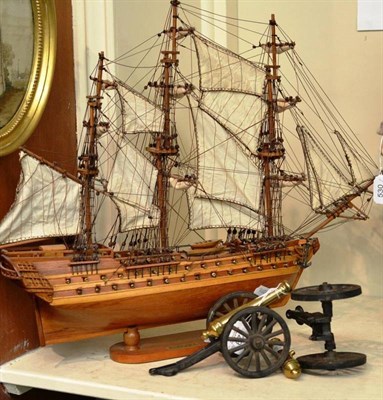 Lot 529 - A scale model sailing ship 'Superbe 1734', 47cm high; and a pair of Napoleonic style table...