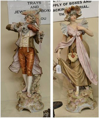 Lot 530 - A pair of Royal Dux classical figures, 50cm high