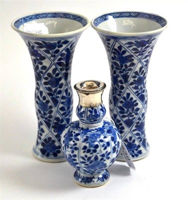 Lot 539 - Pair of Chinese porcelain blue and white beaker vases, Kangxi period, 14.5cm high; and a...