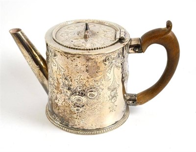 Lot 550 - A George III silver teapot, London 1775, with later repoussé decoration (handle a.f.)