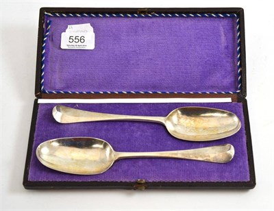 Lot 556 - A pair of George II silver tablespoons, London 1757, cased