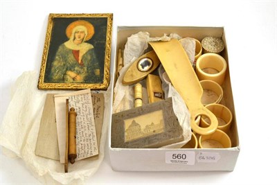 Lot 560 - Quantity of 19th century bone and ivory items including toothpick cases, pens, napkin rings etc