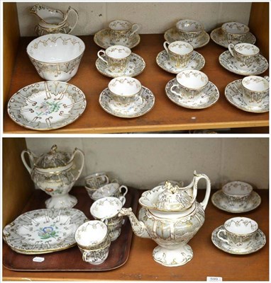 Lot 599 - Mid-19th century grey and floral decorated tea set (40)