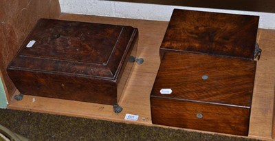 Lot 601 - A 19th century burr yew wood workbox, 33cm wide; a brown oak example, 28cm wide; and a walnut...