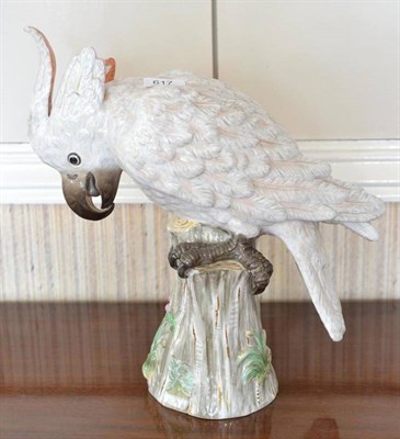 Lot 617 - # German porcelain model of a cockatoo, after a Meissen original, 36.5cm high (a.f.)