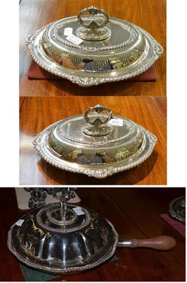 Lot 633 - Silver plated breakfast dish and a pair of silver plated entrée dishes