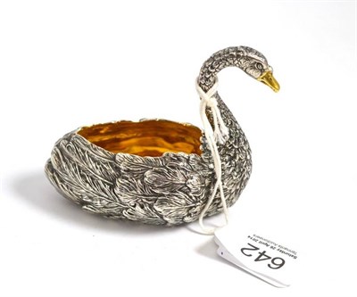 Lot 642 - A Russian silver salt cellar, modelled as a swan, 7.5cm high, 3oz 15dwt, bearing Ovchnnikow,...