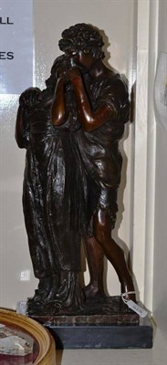 Lot 675 - A French bronze group of lovers, 56cm high