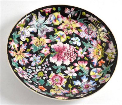 Lot 693 - A 19th century famille rose ";millefiori"; plate with Qianlong mark