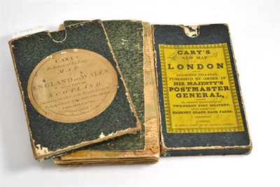 Lot 702 - Folding maps; Cary's New Plan of London and it's Vicinity, 1838, hand coloured, in original...