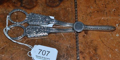 Lot 707 - Pair of silver grape scissors