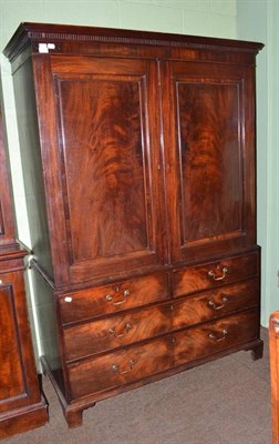 Lot 734 - # George III mahogany linen press with dentil cornice and hanging space, 130cm wide