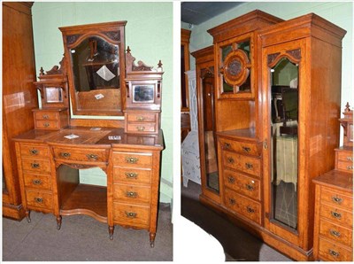 Lot 744 - Late Victorian brown oak breakfront double door wardrobe, the centre section fitted four...