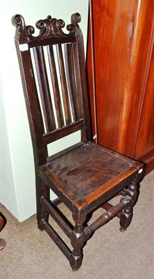 Lot 750 - # Late 17th century joined oak side chair, north midlands, with scrolled cresting, vertical...