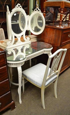 Lot 761 - Cream painted dressing table with triptych mirror and fitted frieze drawer; and a cream painted...