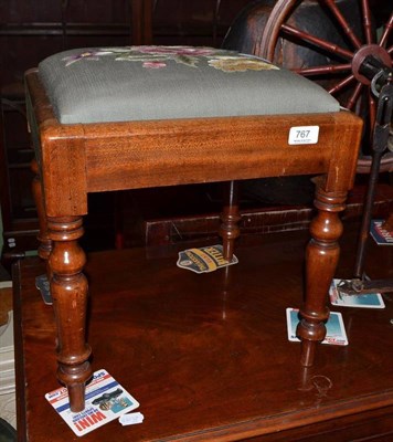 Lot 767 - A Victorian mahogany dressing stool with floral needlework drop in seat