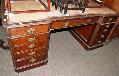 Lot 771 - A 20th century mahogany blind fret carved partners desk, 183cm wide