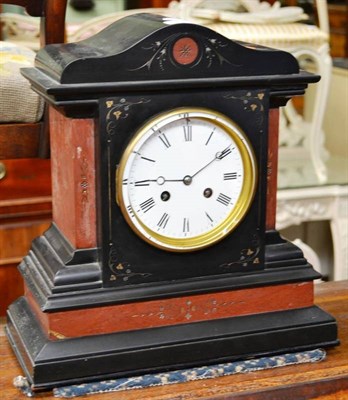 Lot 781 - ^ A black slate and marble striking mantel clock, circa 1880, 5-inch enamel dial, twin barrel...