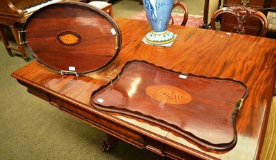 Lot 791 - Two Edwardian mahogany trays inlaid with shell patra