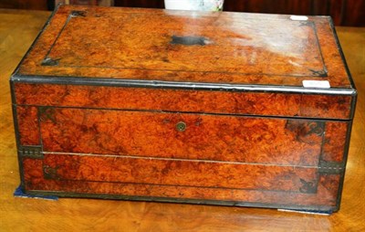 Lot 805 - Large 19th century brass bound burr walnut writing box with decorative brass inlay and inset...