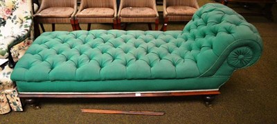 Lot 827 - A William IV rosewood framed chaise longue, circa 1830, recovered in modern green cotton, with...