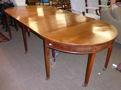 Lot 833 - George III mahogany D-end dining table with three additional leaves on square tapering legs,...