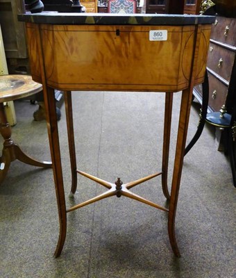 Lot 860 - # A Regency satinwood and simulated marble work table, with rectangular top, canted corners and...