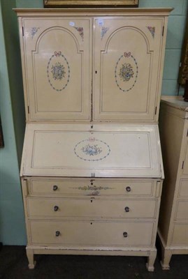 Lot 887 - Early 20th century cream and floral painted bureau bookcase, stamped Maple & Co Ex Lady Bomanji...