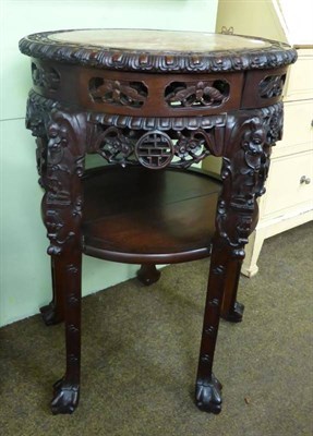 Lot 890 - Chinese hardwood cinqfoil stand with hardstone panel, 59cm wide