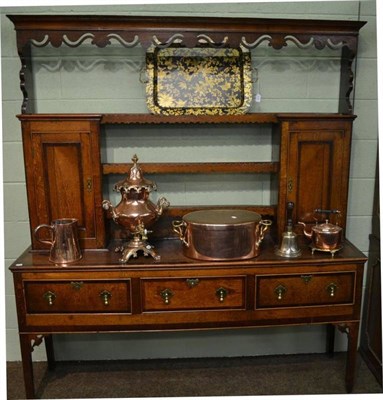 Lot 902 - A George III oak and mahogany crossbanded dresser and rack, 3rd quarter 18th century, the...