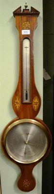 Lot 904 - A mahogany inlaid wheel barometer, signed Joh Peduzzy & Co, Manchester, circa 1820, thermometer...