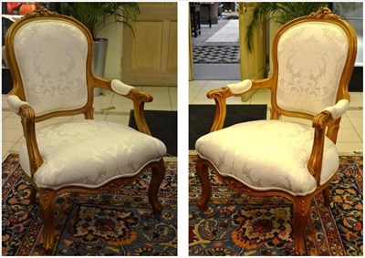 Lot 937 - Pair of 20th century open armchairs in Louis XV style