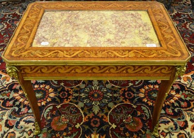 Lot 939 - French gilt metal mounted marquetry occasional table with marble panel, 72cm wide