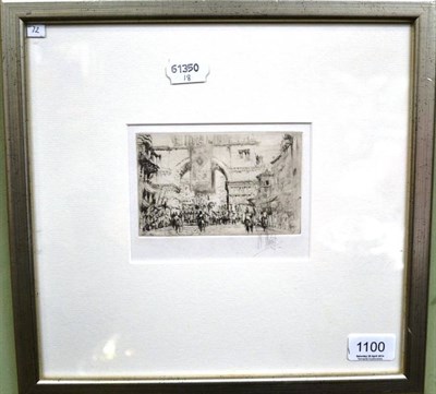 Lot 1100 - William Walcot R.B.A., R.E (1874-1943) A bustling Italian street scene, signed in pencil,...