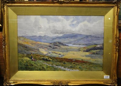 Lot 1106 - Willie Stephenson ARCA., RCam.A. (1857-1938) Two figures overlooking a river landscape, signed,...