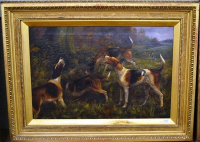 Lot 1120 - George Frederick Thompson (19th/20th century) A pack of fox hounds in a landscape, signed, oil...