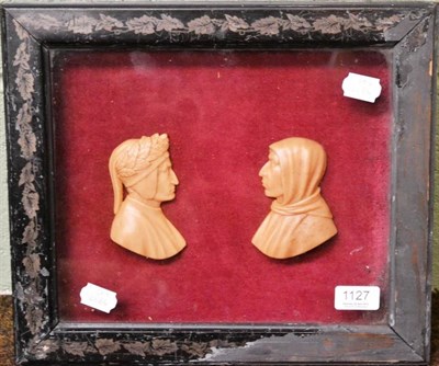 Lot 1127 - A framed 19th century wax relief of two profile heads, one reputedly Dante and the other a...