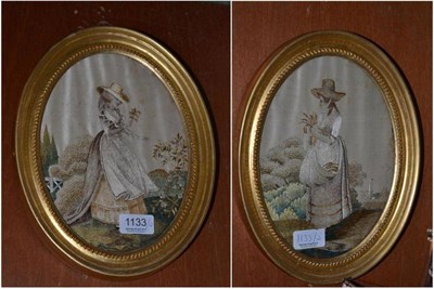 Lot 1133 - # A pair of 19th century silkwork pictures depicting ladies possibly as Spring and Summer,...