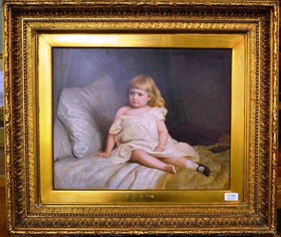 Lot 1138 - Circle of Frederick (Fred) Morgan ROI (1856-1927) The Lost Shoe, A young girl seated on a bed,...