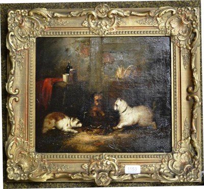 Lot 1153 - Edward Armfield (1817-1896) Three terriers in a cottage interior, signed, oil on canvas, 29.5cm...