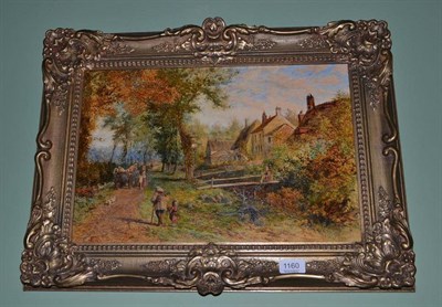 Lot 1160 - Circle of Myles Birket Foster (1825-1899) Faggot gatherers on a country lane before cottages, bears