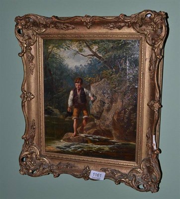 Lot 1161 - S.E Hogley (later 19th century) ";Stepping Stones"; A young boy crossing a river, signed and...