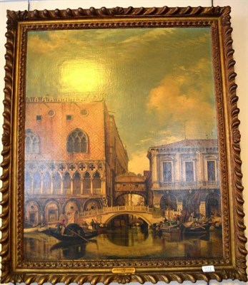 Lot 1172 - After Edward William Cooke RA (1811 -1880) A Venetian canal scene with gondoliers and other figures