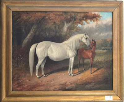 Lot 1177 - E. Forbet after Herring (Later 19th century) Grey mare and foal in a landscape, indistinctly signed