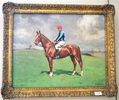 Lot 1179 - H Harris (20th century) A chestnut racehorse with jockey up, signed, oil on canvas, 39cm by 49cm